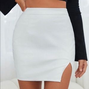 SHEIN High Waisted Split Hem White Leather Skirt